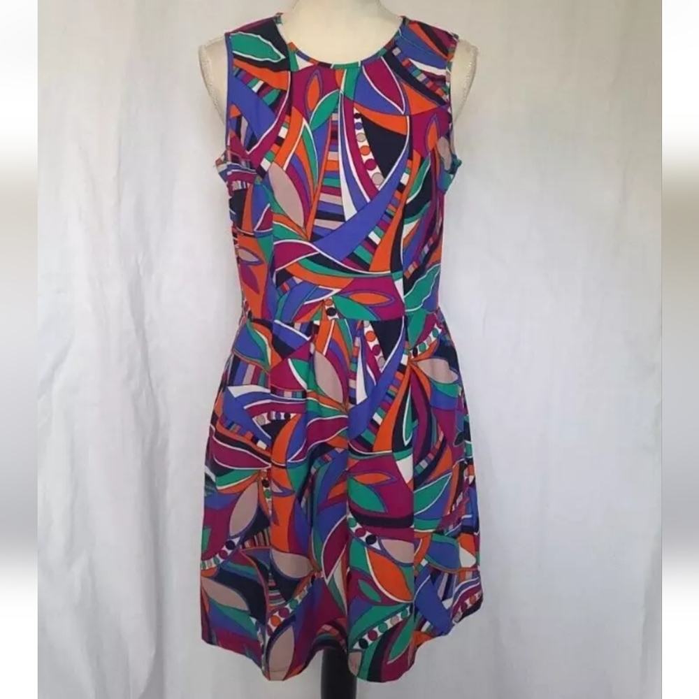 Jude Connally Rachel Blue Orange Purple Mod Fit And Flare Dress Medium